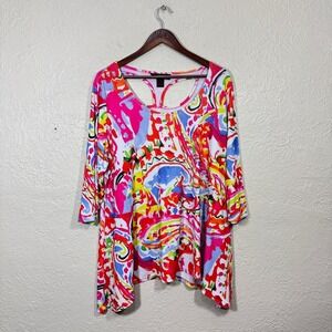 Pleats Collection Pings Imports Top XL Asymmetric Tunic Cut Out Wacky Art Travel